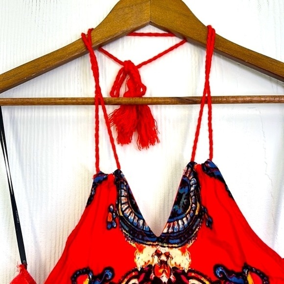 Forever 21 - Bright Orange With Colorful Design Halter Maxi Dress Size Small - Picture 8 of 11